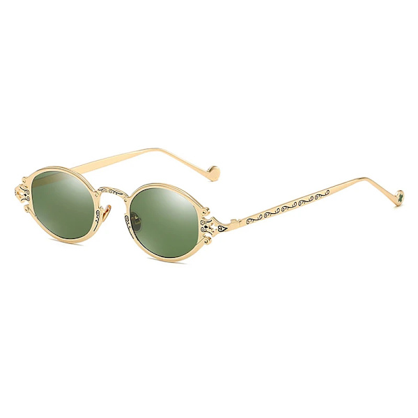 nya cateye street shoot man solglasögon dam retro steampunk glasögon gotisk oval Metallbåge snidade solglasögon Gafas sol mujer C6 Gold-Green