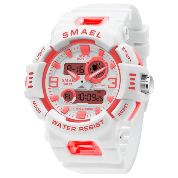 Watch Quartz SMAEL Sportklockor 50M Vattentäta Armbandsur Dual Time Fashion Vit Klocka 8083 Damklockor Digital RED