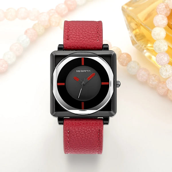 REBIRD Watch Fyrkantig Kvinnor Läder Kristall Armbandsur Dam Quartz relogio feminino Armband Saati ing Red