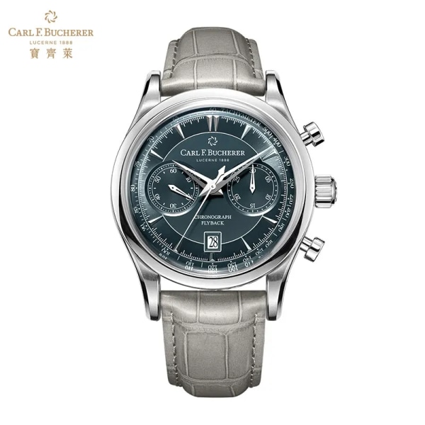 Ny Carl F. Bucherer watch Marley Dragon Flyback Chronograph Gråblå Urtavla Topp Läderrem Quartz Watch Reloj Hombre Type 4