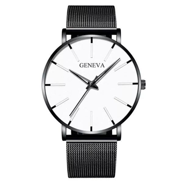 Herrmode Minimalistisk Ultra Tunna klockor för män Enkel Business Rostfritt stål Mesh bälte Quartz Watch relogio masculino Mesh Black White