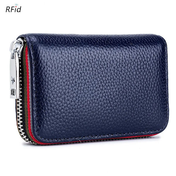 2022 Nytt mode damkortväska Äkta läder Män Kreditkortshållare Rfid Plånbok Kvinnlig Byte Organizer Liten handväska Dragkedja Royal blue