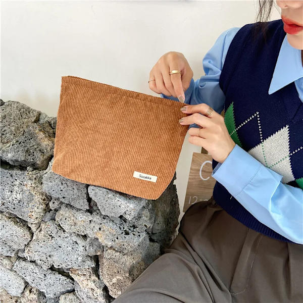 Manchester Sminkväska Organizer Clutch Retro Print Kosmetikväska Tvätta Kvinnor Rese Sminkpåse Skönhet Toalettförvaringsväskor Brown