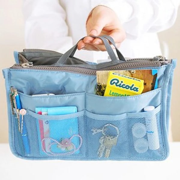 Infoga Nylon Reseskrivbord Organizer För Kosmetika Handväska Stor Liner Lady Box Förvaring Sminkväska Billig Badväska Påse Skyblue