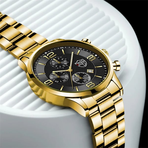 Lyx Herr Klockor i rostfritt stål Mode Herr Affär Läder Watch Man Kalender Datum Lysande klocka relogio masculino Leather Black Silver