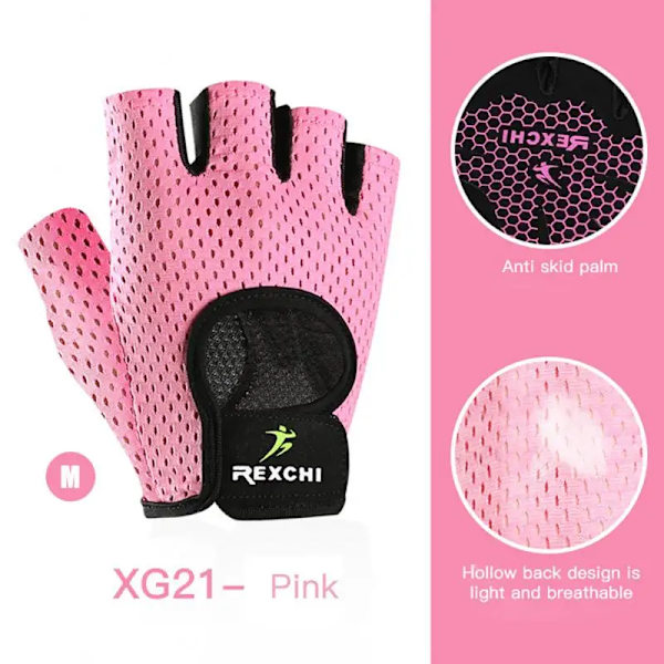 Unisex fitness Gym Tyngdlyftning Yoga Bodybuilding Träning Sport Tunna Halkfria cykelhandskar med halvfinger Pink M