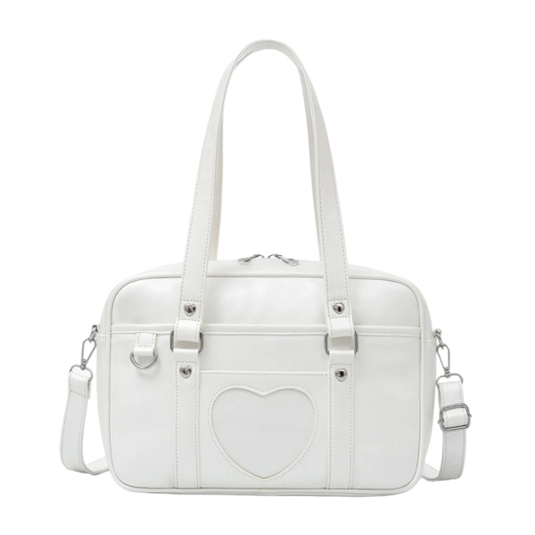 Japansk skolhandväska Pu-läder Hjärtformad Jk Uniform Bag Japansk High School Uniform Laptopväska White Large