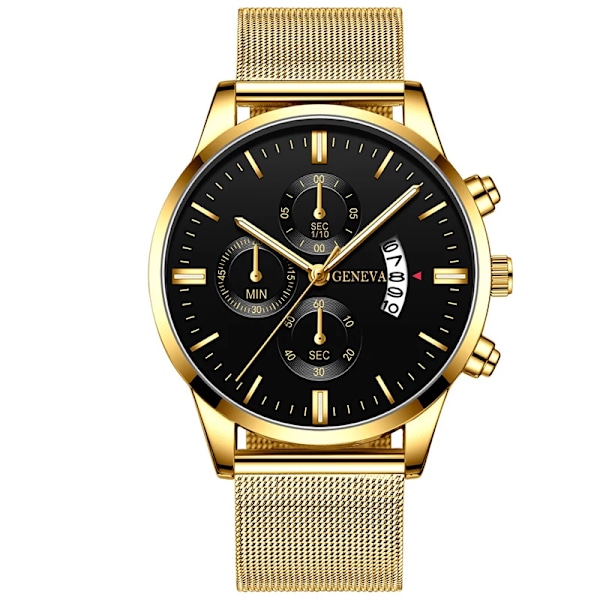 2023 Herrmode Business Kalender Klockor Herr Lyx Blå Rostfritt stål Mesh Bälte Analog Quartz Watch relogio masculino Gold Black