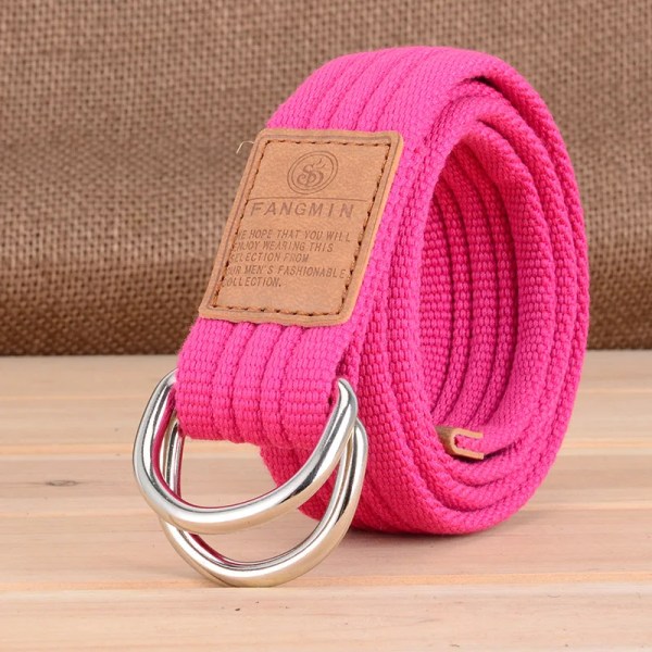 Canvasbälte för män och kvinnor i 20 färger Casual Business Jeans Dubbla Ring Spänne Bälten Utomhusvävd Cinturon Pink 100cm