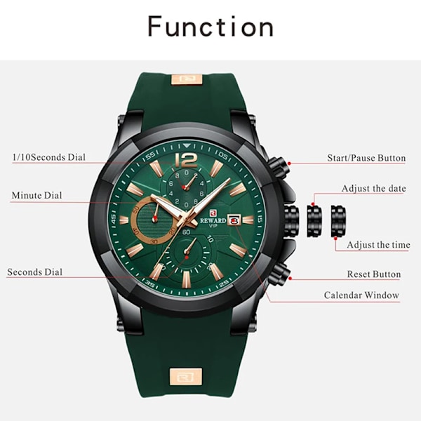 REWARD Mode Watch Vattentät Chronograph Timepiece Man Sport Date Quartz Armbandsur Anti-Scratch Luminous Watch Rose