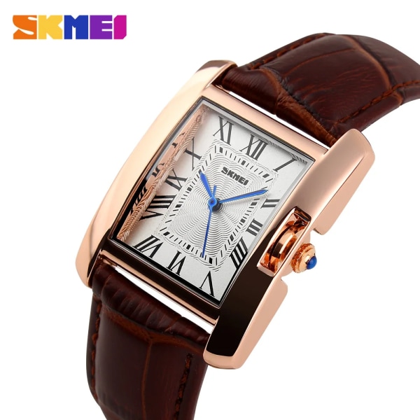 SKMEI Märke Dam Quartz Klockor Mode Elegant Watch Retro Läder Dam Vattentät klocka Armbandsur Relogio Feminino brown