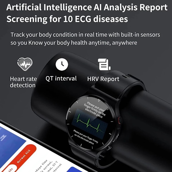 Smärtfri Icke-invasiv Blodsocker Watch Män EKG PPG Laserbehandling Hälsa Blodtryck Sport Smartklocka GlucometerWatch mesh belt