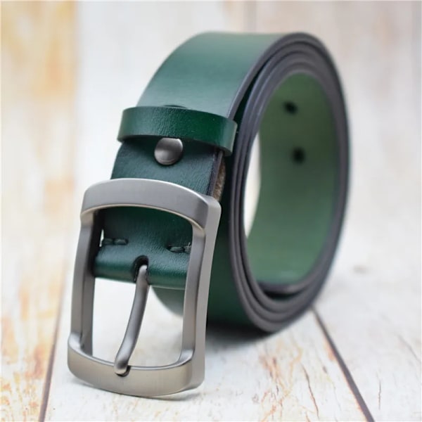 Herrbälte Koläderbälte för män Svart/lila/grönt/kaffe/blått/rött 3,8 cm brett byxbälte för jeans Lyxigt designerbälte Green 115CM