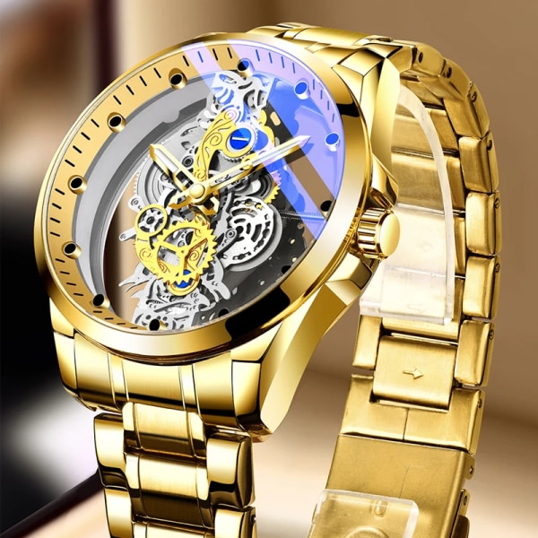 2023 Ny Watch Skeleton Automatisk watch Guld Skeleton Vintage Man Watch Herrklockor Toppmärke Lyx full gold