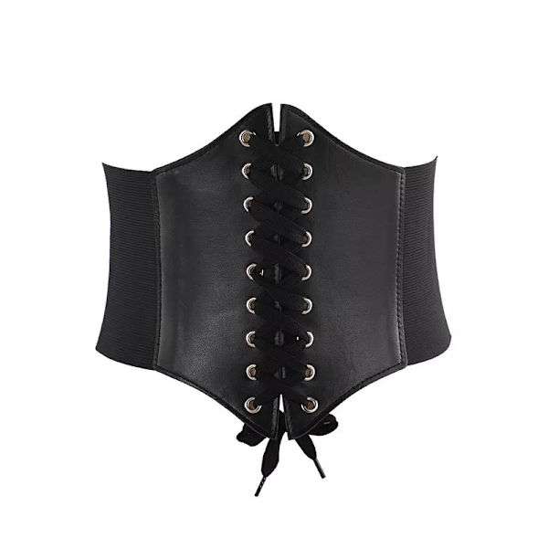 2023 Korsett Breda Bälten Pu Läder Punk Slimming Body Midjeband för kvinnor Elastiskt midjebälte Body Shapewear Bustier Dress Gördel Black 65-70 cm