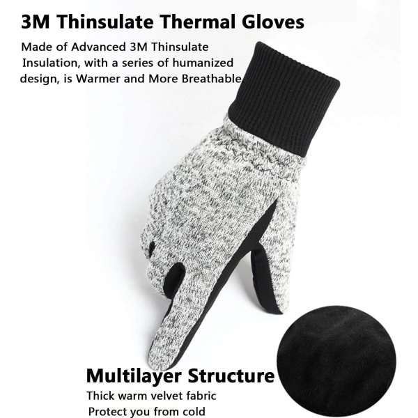 Vinterhandskar -10℃ 3M Thinsulate Thermal Kallt väder Varma handskar Löparhandskar Pekskärmscykelhandskar för män kvinnor Deep-black S
