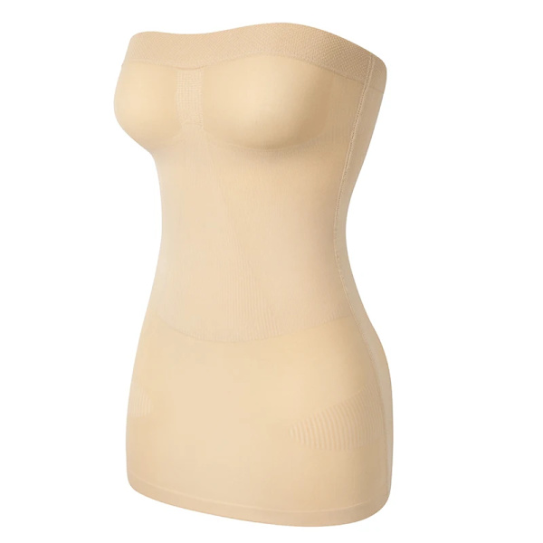 Damer Shapewear Axelbandslös Tube Slip Dress Mini Bodycon Klänningar för kvinnor Seamless Tube Top Dress Slimming Underkläder Beige XL