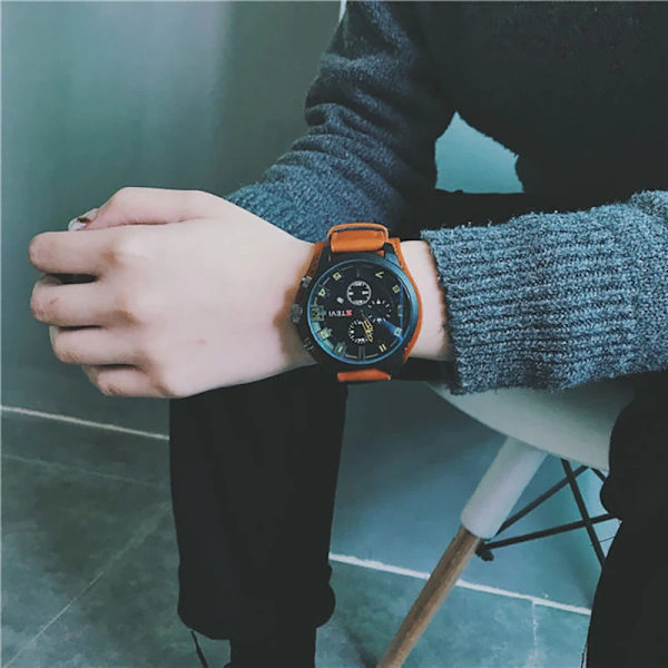 UTHAI BK94 Blått glas Herrklocka med stor watch Mode Europeisk och amerikansk trend Personlighet Student Quartz Watch Brown