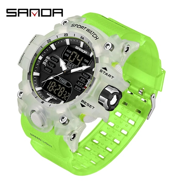 Ny 2023 Step Calorimeter Single Display Electronic Sanda 6126 Watch Simple Nightlight Vattentät Sport Electronic Watch green