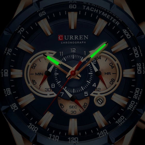 Curren Watch Topp Lyxmärke Big Urtavla Blue Quartz Herrklockor Kronograf Sport Armbandsur Man Rostfritt stål Datumklocka RG B Box