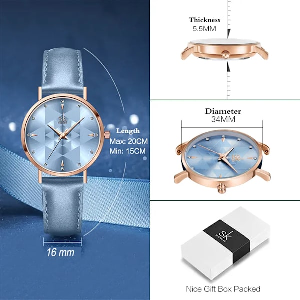 Romantiska Ljusblå Damklockor Royal Style Relogio Feminino Ultra Tunn Minimalistisk Watch För Dam Toppmärke Montre Femme blue