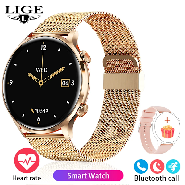 LIGE Ny Bluetooth Call Smart Watch Dam Fysiologisk funktion Sport Fitness Armband Vattentät Bluetooth Call Smartwatch Herr mesh belt gold(.1565) Body temperature(.1565)