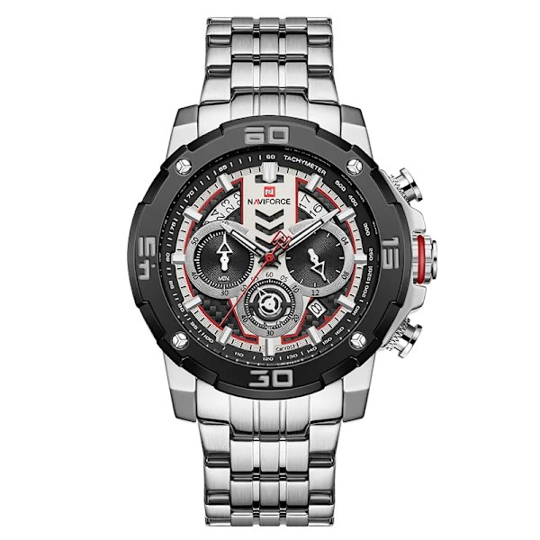 NAVIFORCE Herrklockor Toppmärke Lyx Luminous Quartz Watch Rostfritt stål Sportkronografklocka Relogio Masculino Steel Silver Black