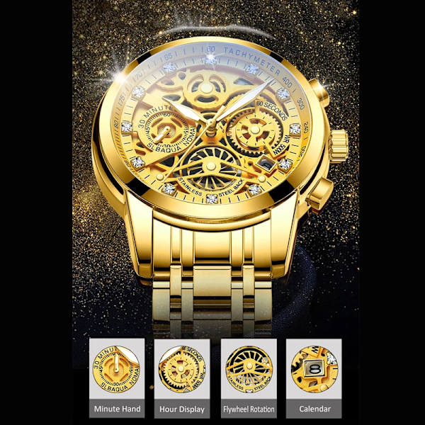 Svänghjul Roterande fönster Herrklockor Lyx Mode Lysande Date Herr Watch Vattentät Manklocka Relogio Reloj Hombre Black