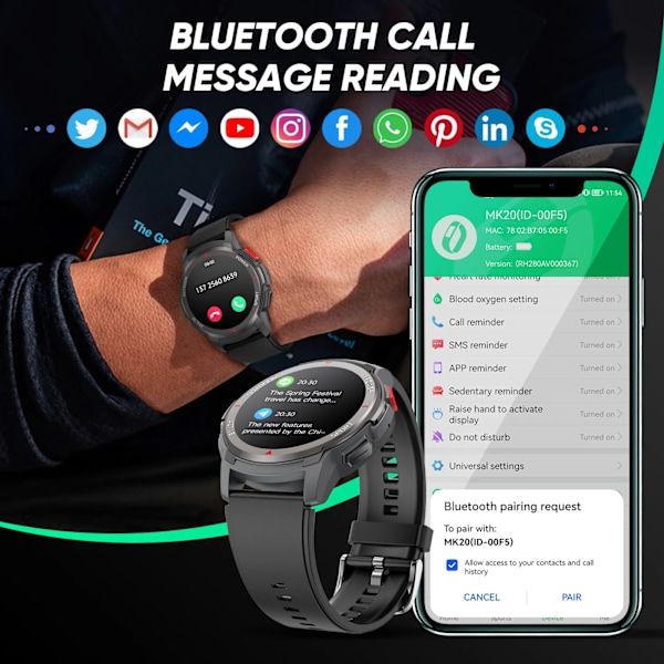 SENBONO MAX10 Rund Watch för män Bluetooth Svarsknappar Ring Sport vattentät Smartwatch Herr Dam för IOS Android red