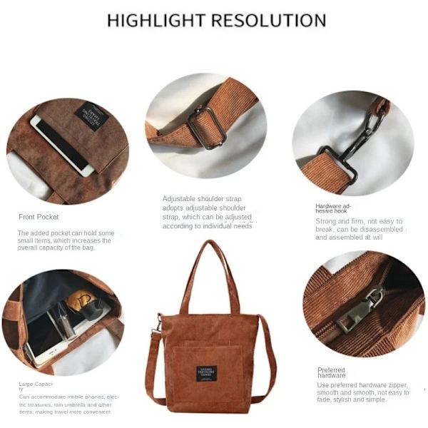 Ny axelväska i canvas för kvinnor Mode manchester Crossbody-väska med stor kapacitet Kvinnlig Casual Pläd Enfärgade handväskor Wine Red