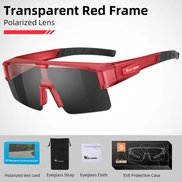 WEST BIKING Myopic Polarized Square Solglasögon Män Photochromic Cykling Passform över glasögon Köra Fiske Glasögon Cykelglasögon Red x Polarized