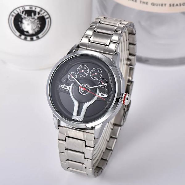 Kreativ Naturlig stil Klassisk precision Mode Watch herr 3D Racing däck Gratis rostfritt band Klocka Casual Sliver black