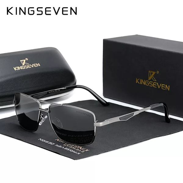 KINGSEVEN 2022 Märke Klassiska fyrkantiga polariserade solglasögon Herr Körning Man Solglasögon Glasögon UV-blockerande Oculos N7906 Silver Red Original