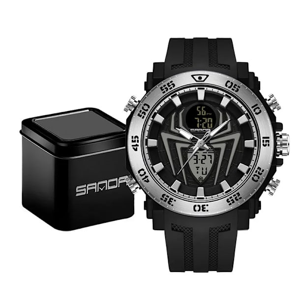 SANDA Herr Militärklockor Mode Watch Analog Elektronisk LED Armbandsur För Man Klocka Relogio Masculino Vattentät 50M Black silver 1