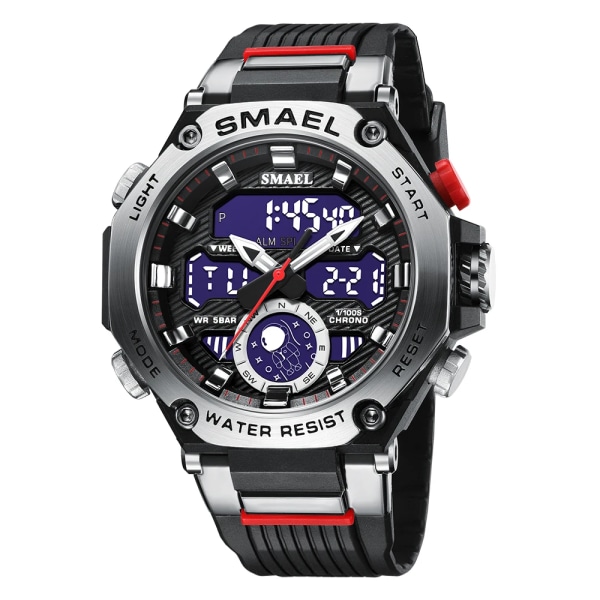 Nya digitala klockor för män Case Vattentät Funktionell Analog Sport Watch SMAEL 8069 Silver