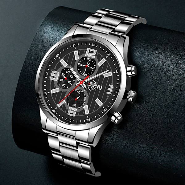 Herrmode Sportklockor för män Business rostfritt stål Quartz Armbandsur Kalender Man Casual Läder Luminous Clock Watch Steel Black Gold