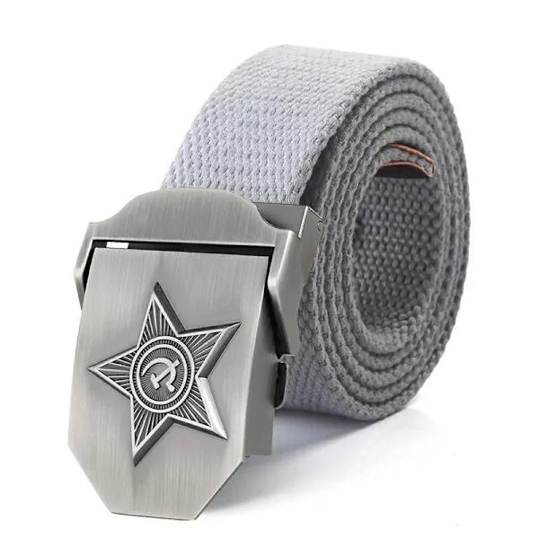 SupSindy Män&Kvinnor Canvasbälten 3D Five Rays Star Army Militär Taktiskt bälte CCCP Patriotiska soldater Man Strap Jeans Midjeband Gray 130cm