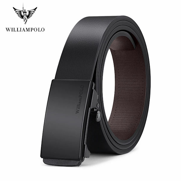 WILLIAMPOLO berömda märkesbälte män högsta kvalitet äkta läder lyxdesigner manliga automatiska spännbälten för män 105-130cm Black-22509 130cm