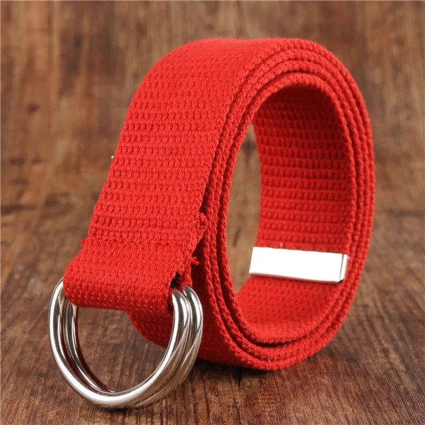 Mode bälte för män/kvinnor D-format dubbelringspänne Enkelt solid bomullscanvas All-match unisex canvasbälten Midjebälte lyx red 100cm