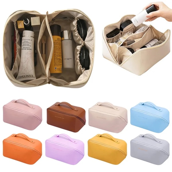 Case Förvaring Kosmetisk väska med stor kapacitet Bärbar sminkpåse i läder, vattentät badrumstvättväska, dam A1 one size