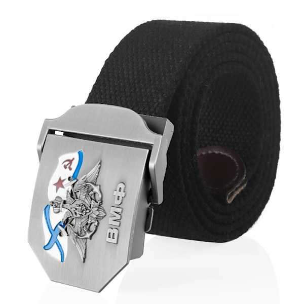 SupSindy Herr&Kvinnor Canvasbälte 3D rysk marinblå ВМФ Metallspänne Jeans Midjeband USSR Militärsoldater Taktiska bälten Mansrem Black 100cm