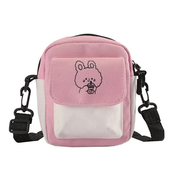 Mode Kvinnor Tecknad filmtryck Kontrastfärg Canvas Crossbody Axelremsväska Casual Damer Mini Handväskor Flap Handväska Pink