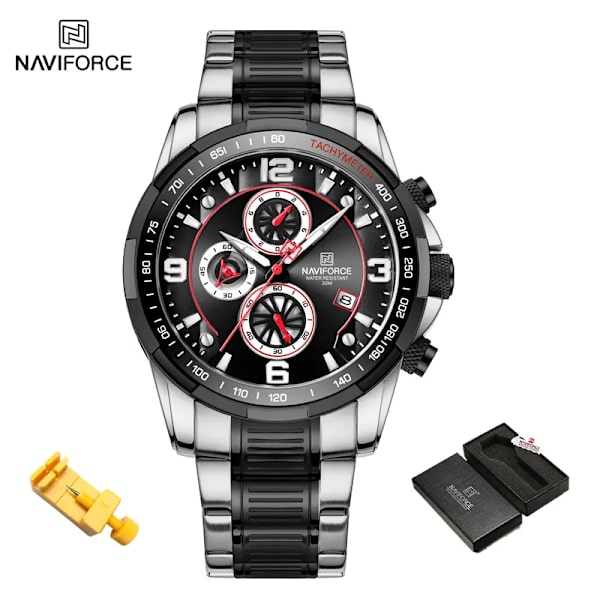 NAVIFORCE Temperament Herr Lyx Mode Design Guld Herr Klockor Multifunktion Luminous Quartz Armbandsur för män Relogio Masculino SB-BOX