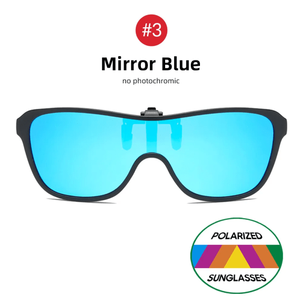 VIVIBEE 2023 Cool Flip Up Clip On Solglasögon Polarized TR90 Photochromic Driving Square Oversized UV400 Fishing Solglasögon 3 Mirror Blue with case