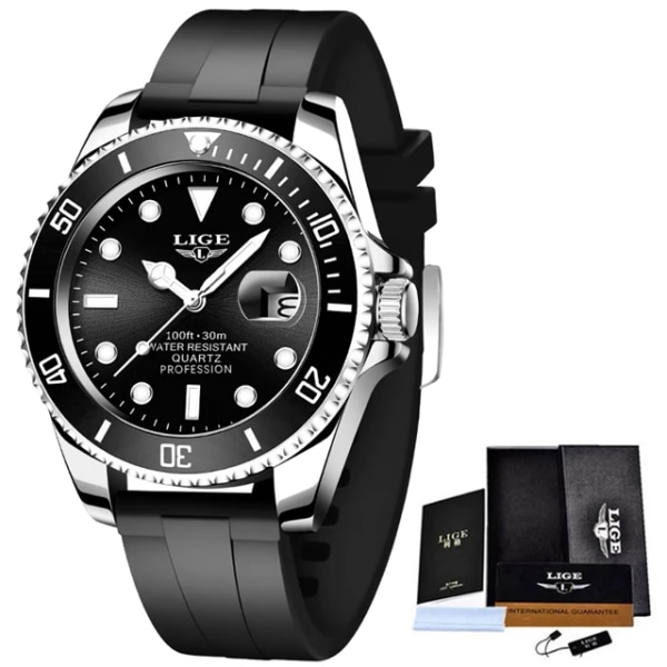 LIGE New Fashion Herrklockor Toppmärke Lyx Kamouflage Quartz Watch Man Sport Röd Watch för män Reloj Hombre Black