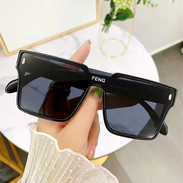Överdimensionerade solglasögon Fyrkantiga kvinnor Solglasögon Kvinnliga Glasögon Glasögon One Piece Ram UV400 Shade Mode Män Körglasögon Black-Grey 1 Black