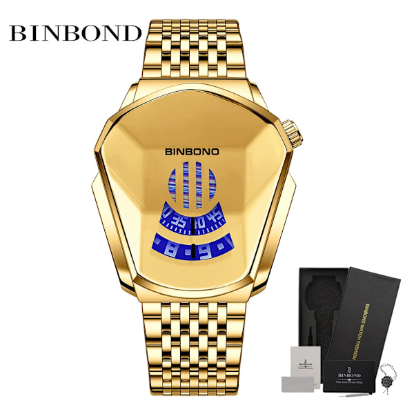 2021 Ny design Toppmärke Lyx Män Sport Vattentät Watch 3D Glas Quartz Klockor Man Klocka Armbandsur Casual Chronograph gold