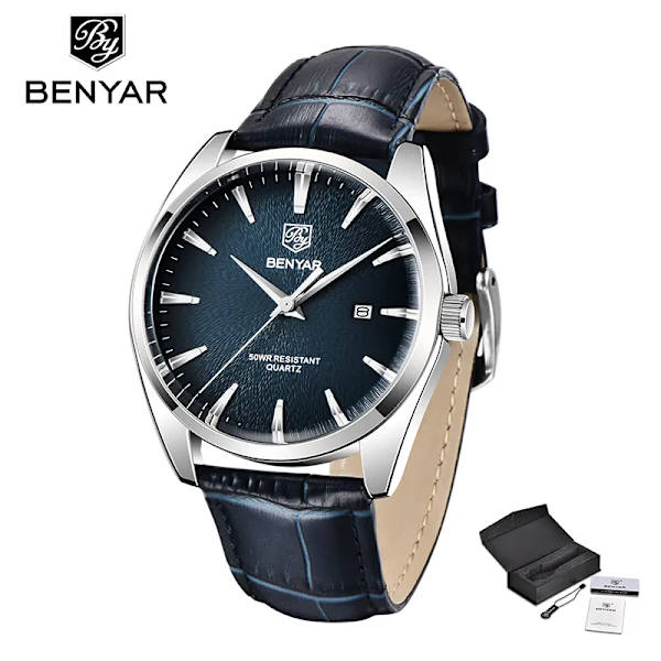 BENYAR Mode Herrklockor Toppmärke Lyx Militär Watch Läder Vattentät Sportklocka Watch reloj hombre 2023 Blue