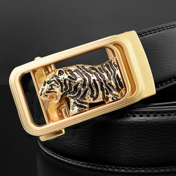 Lyxmärke tiger automatiskt spänne man vitt bälte äkta läder modedesigner Casual Hög kvalitet ceinture homme Black gold 1 105CM