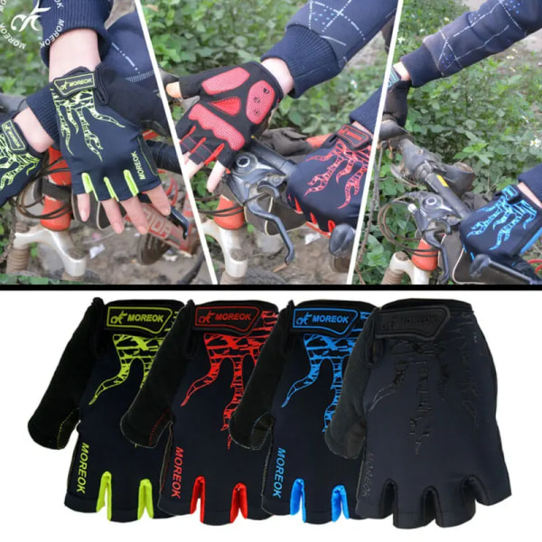 Nya antisladd cykelhandskar Unisex Herr Kvinnor Utomhus MTB Cykel Tvättbar Halvfinger Handskar Korta Finger Sporthandskar Blue M